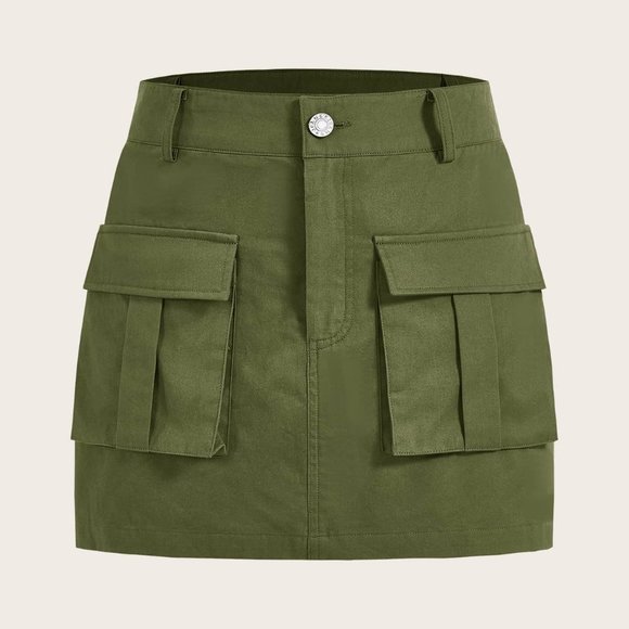 . Dresses & Skirts - Green Casual Womens Flap Pocket Cargo Skirt
